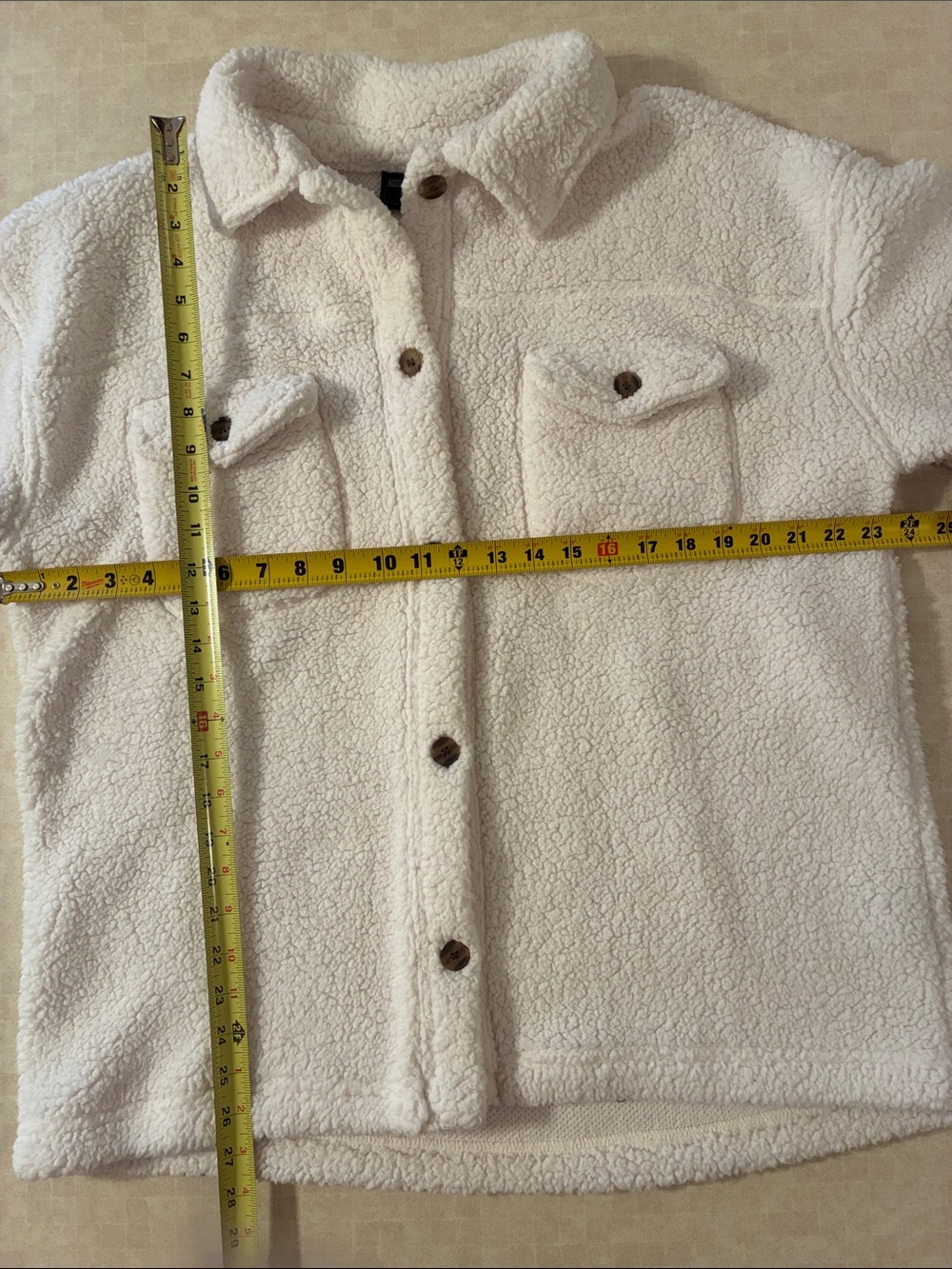 32 Heat Women's Cream Sherpa Shacket Jacket - Cozy Button-Front M/L - Picture 4 of 11